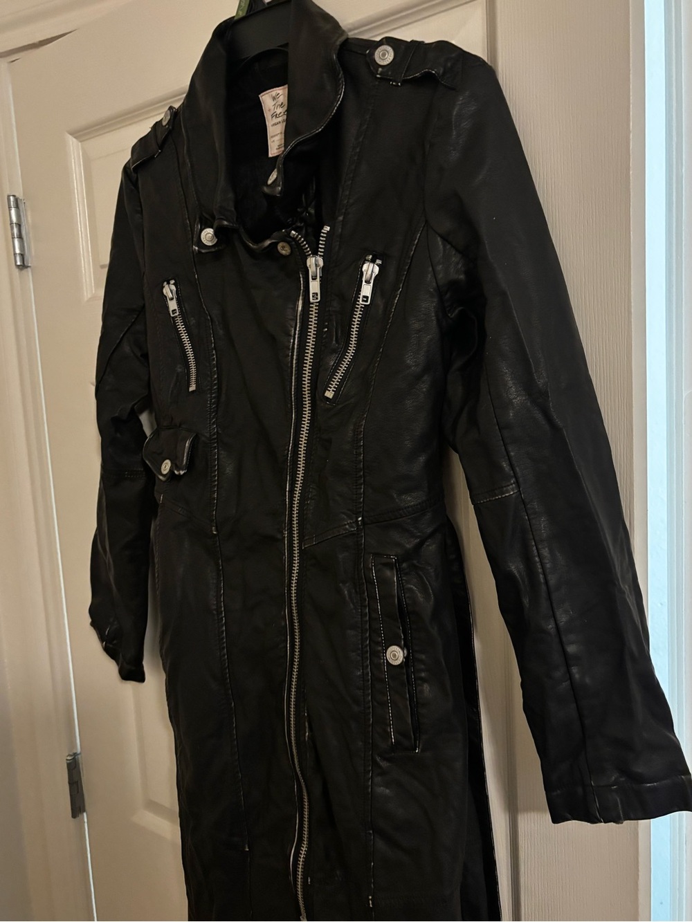 We The Free Black Long Faux Leather Jacket